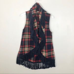 Entro Tassel Poncho Vest Tartan Plaid Size Small